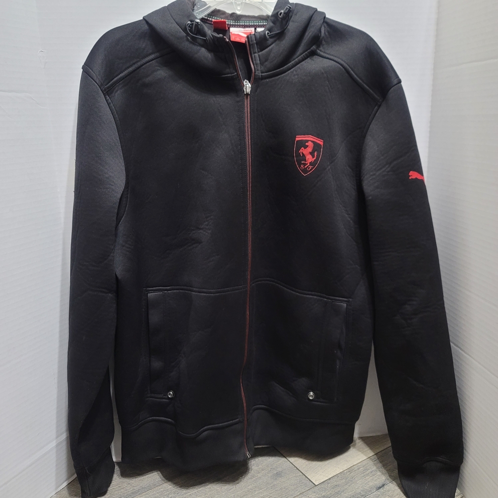 Men's Puma X Ferrari Black and Red Full Zip Hoodie Sz Lg